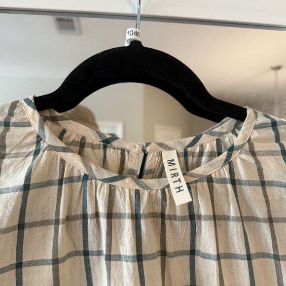 Mirth Windowpane Long Sleeve Blouse Size Small Color Cream Black/Grey - Picture 3 of 6